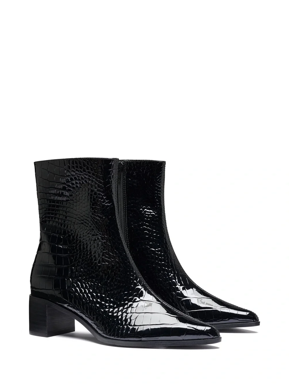 Zara • Croc embossed block heel ankle boots